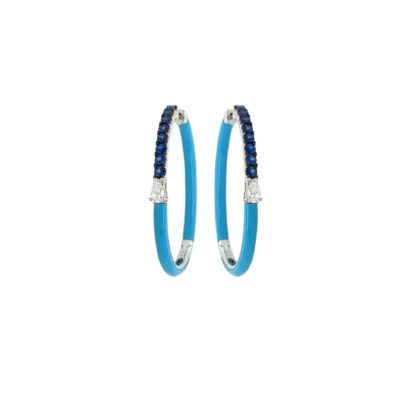 Turquoise Sapphire Diamond Hoop Earrings