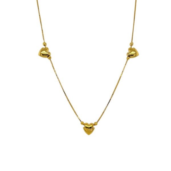 Puffed Heart Gold Chain Necklace