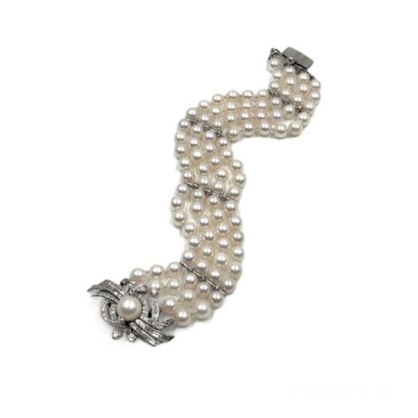 Multi Strand Pearl Diamond Bracelet