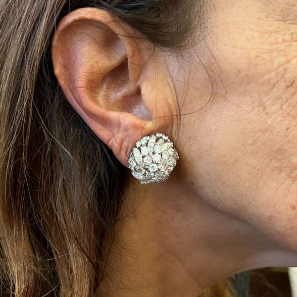 Platinum Diamond Domed Cluster Earrings