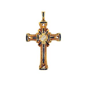 Sapphire Diamond Cross Pendant