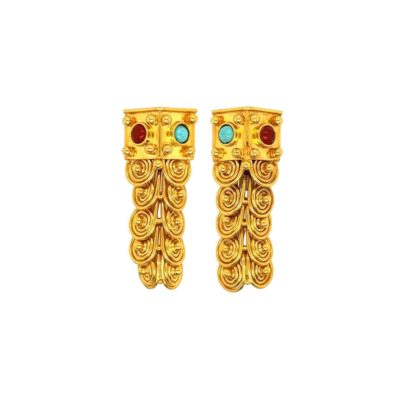 Gold Carnelian Turquoise Drop Earrings
