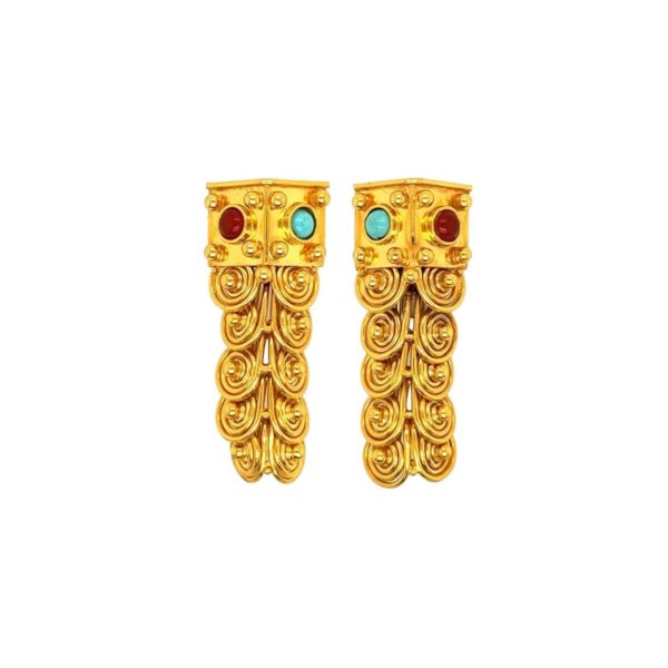 Gold Carnelian Turquoise Drop Earrings