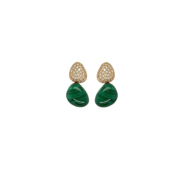 Malachite Diamond Drop Earrings