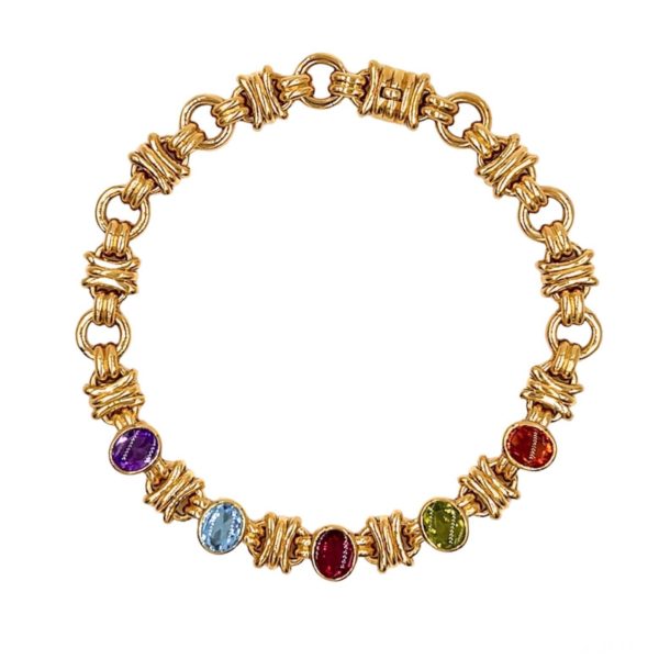 Gold Multi Colored Gemstone Necklace