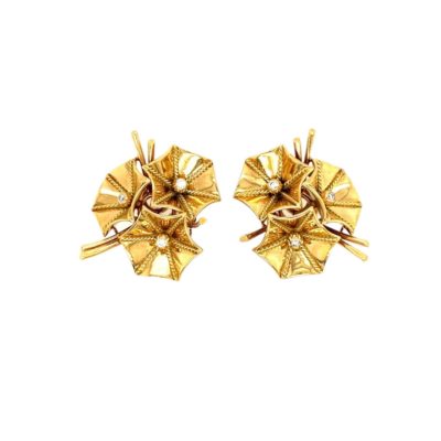 French Floral Gold Diamond Earrings