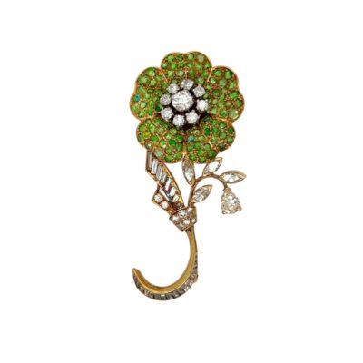 1960s Garnet Diamond Floral Brooch