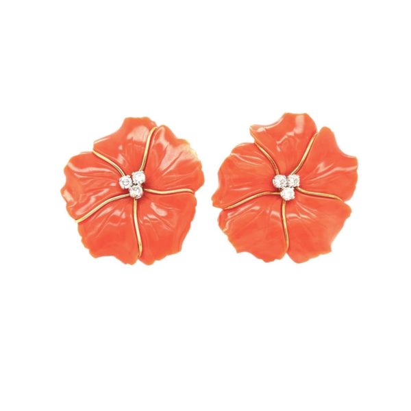 Coral Diamond Floral Earrings