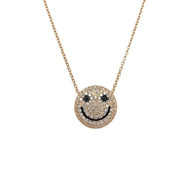 Gold Diamond Smiley Face Pendant Necklace