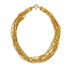 Multi Strand Textured Gold Bead Necklace