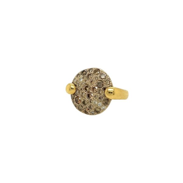 Pave Brown Diamond Gold Disc Ring