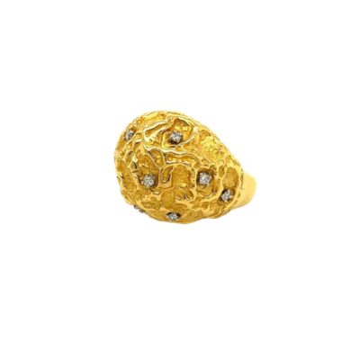 Gold Diamond Textured Dome Ring