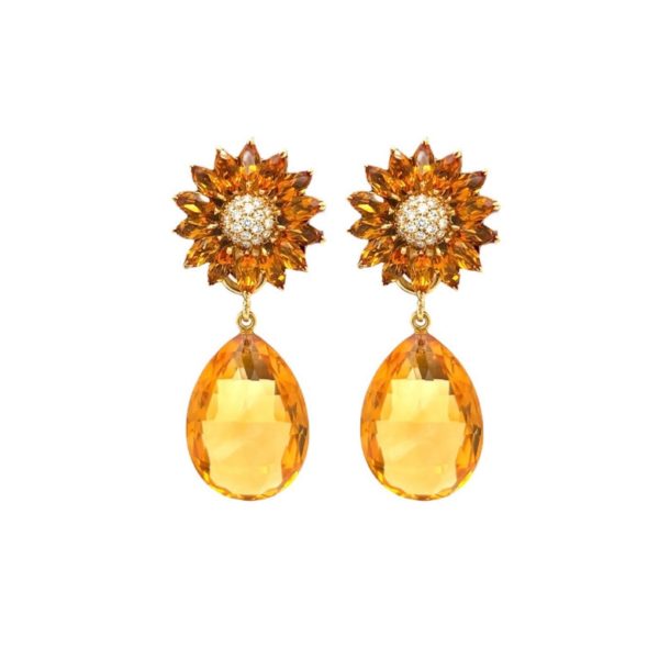 Asprey Gold Citrine Diamond Daisy Earrings
