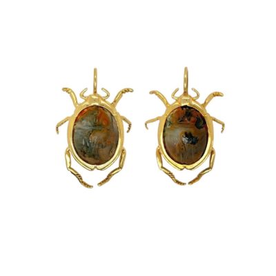 Gold Bloodstone Scarab Earrings