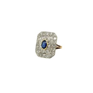 Antique Rectangular Sapphire Diamond Ring