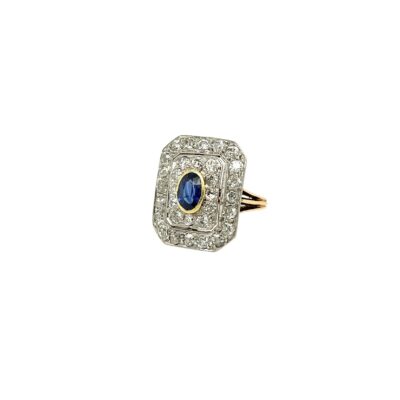 Antique Rectangular Sapphire Diamond Ring