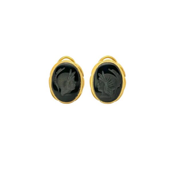 Black Onyx Intaglio Gold Earrings