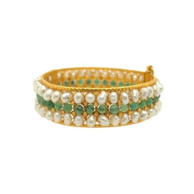 Indian Mughal Style Pearl Emerald Gold Bracelet