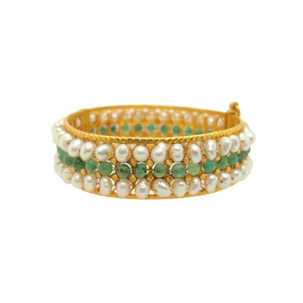 Indian Mughal Style Pearl Emerald Gold Bracelet