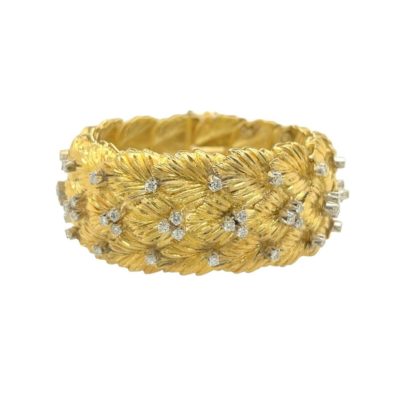 Gold Diamond Textured Leaf Bracelet