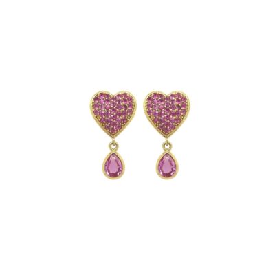 Caraluce Pink Sapphire Heart Drop Earrings