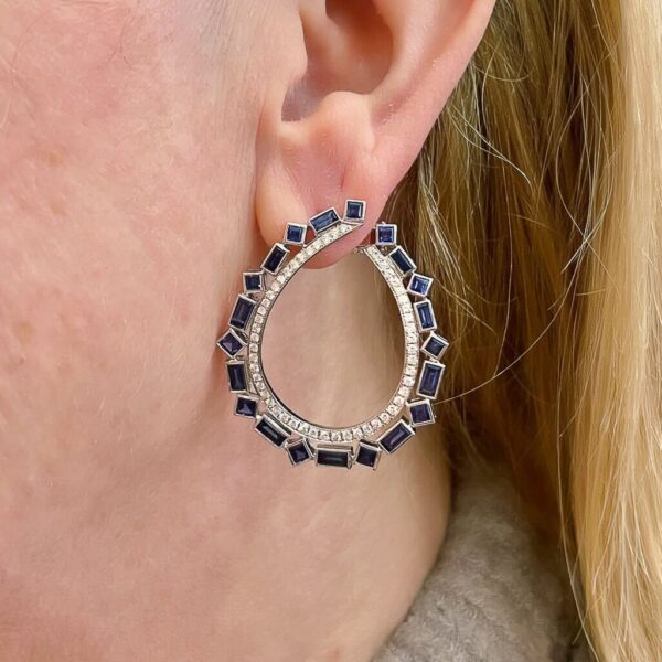 Sapphire Diamond Front Back Hoop Earrings