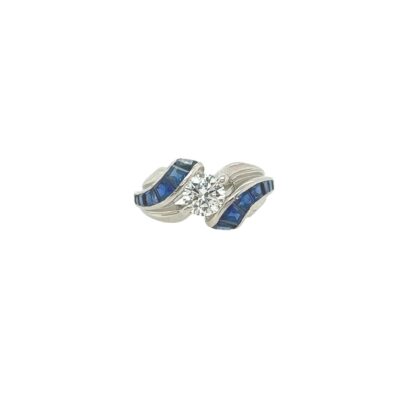 Round Diamond Sapphire Swirl Ring