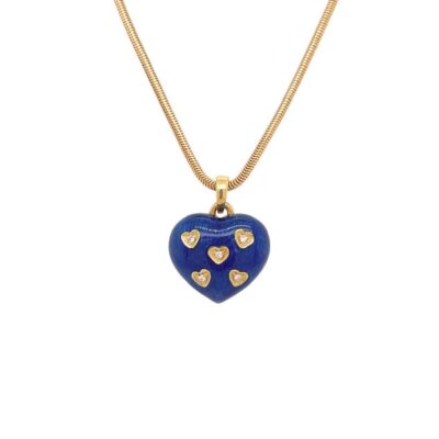 Blue Enamel Diamond Heart Necklace