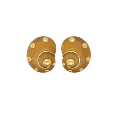 Verdura Wood Shell Gold Earrings