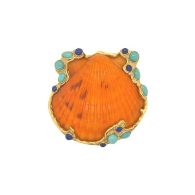 Verdura Turquoise Lapis Shell Brooch