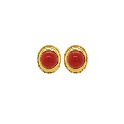 Oval Gold Coral Earrings