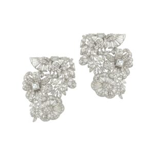 Pair Platinum Diamond Floral Brooches