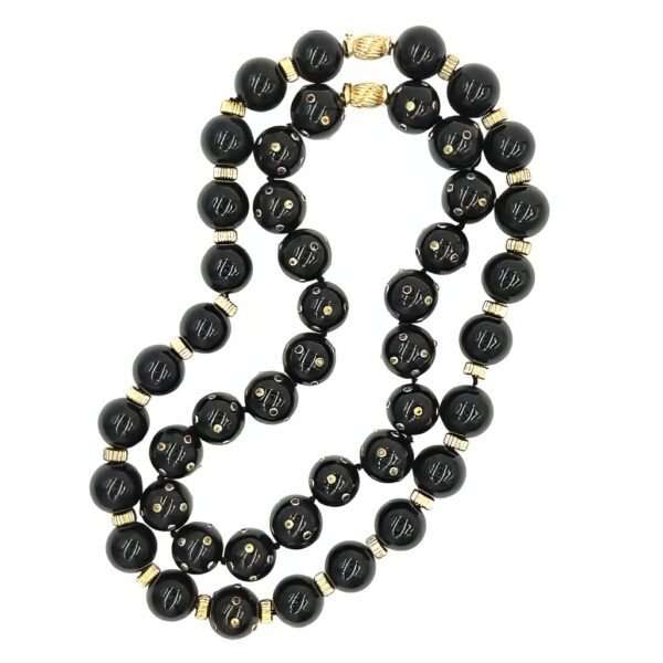 Two Black Onyx Multi Gem Bead Necklaces