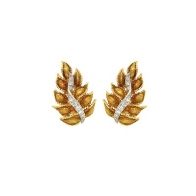 Gold Diamond Scrolling Leaf Earrings