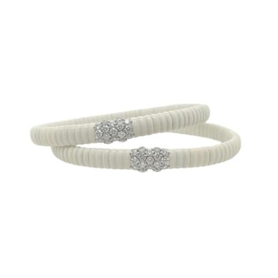 Pair White Ceramic Diamond Flexible Bracelets