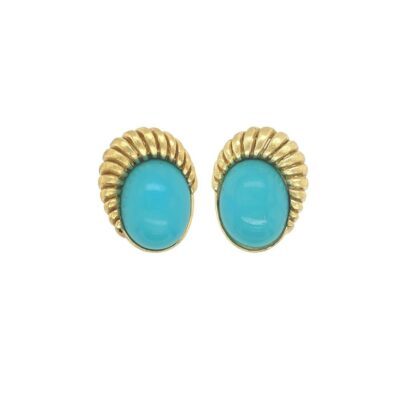 Oval Turquoise Gold Earrings