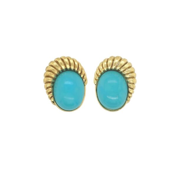 Oval Turquoise Gold Earrings
