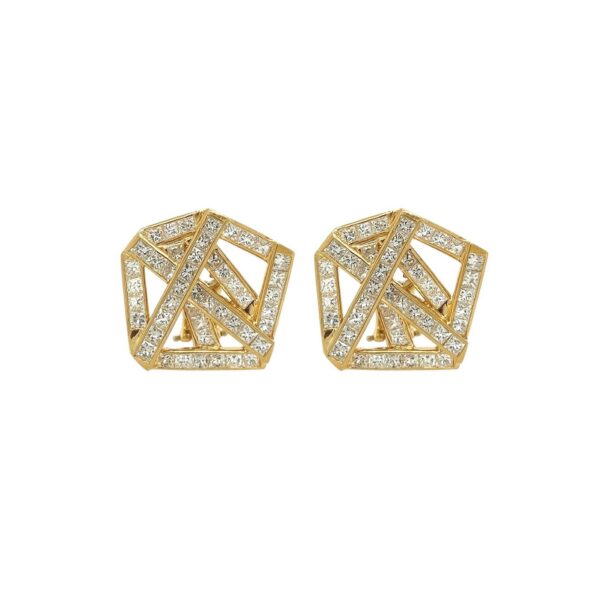 Hammerman Gold Diamond Pentagon Earrings