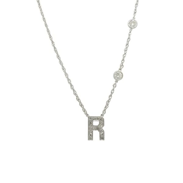 White Gold Diamond "R" Pendant Necklace