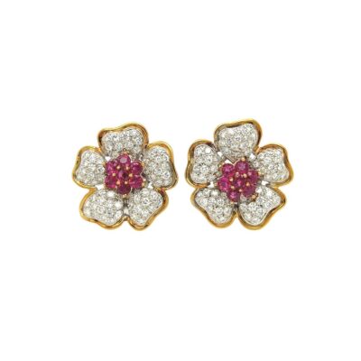 Ruby Diamond Floral Earrings