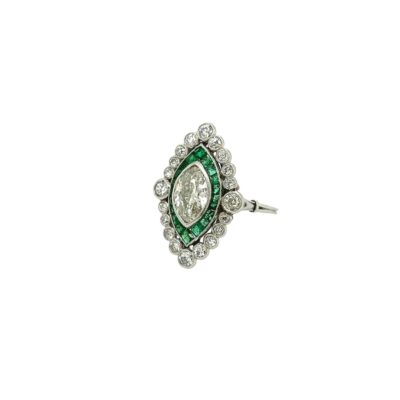 Art Deco Emerald Diamond Navette Shaped Ring