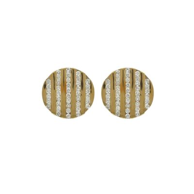 Gold Diamond Stripe Disc Earrings