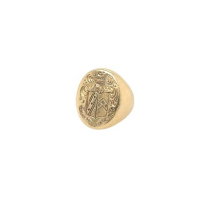 Gold Latin Motto Crest Ring