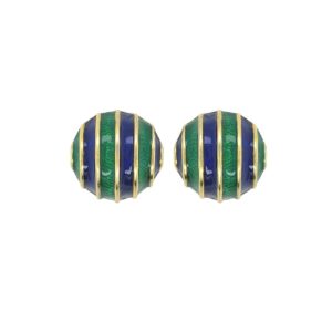 Blue Green Enamel Button Earrings
