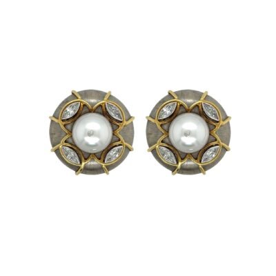 Boris le Beau Pearl Diamond Button Earrings