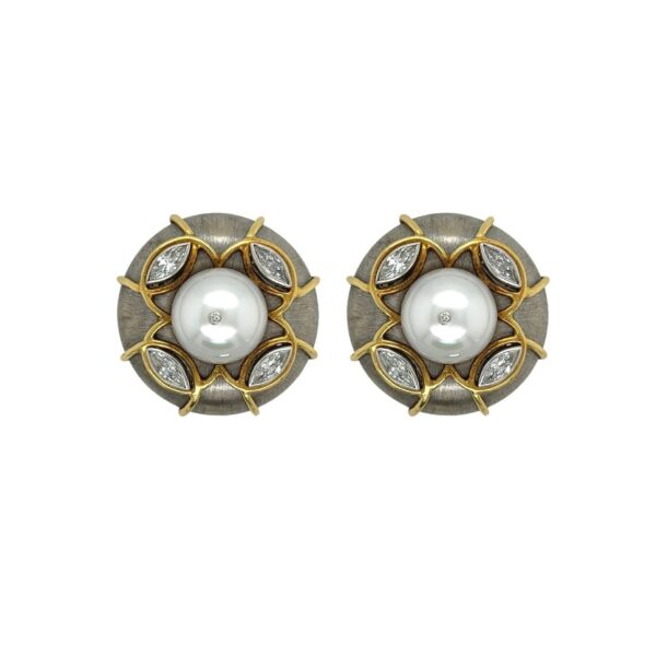 Boris le Beau Pearl Diamond Button Earrings