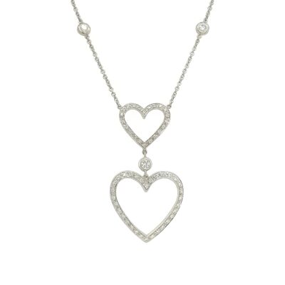 Double Open Heart Diamond Pendant Necklace