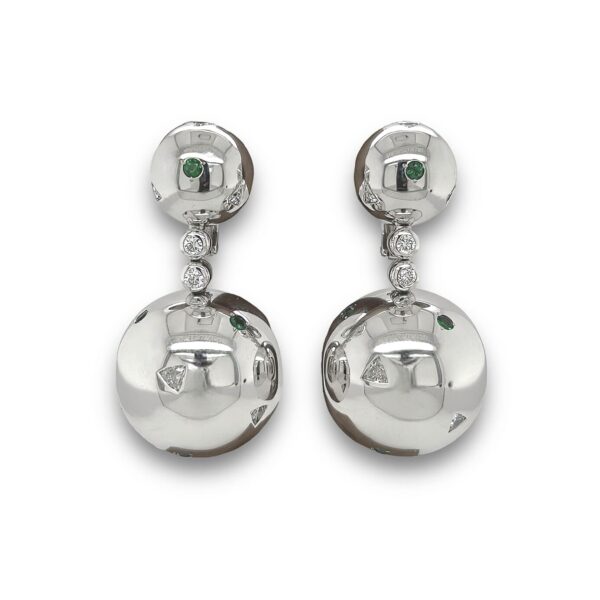 De Grisogono "Boule" White Gold Emerald Diamond Earrings