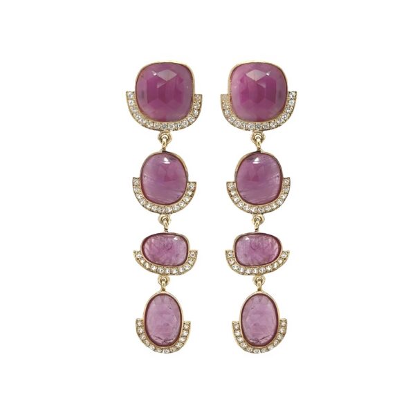 Long Pink Stone Diamond Drop Earrings