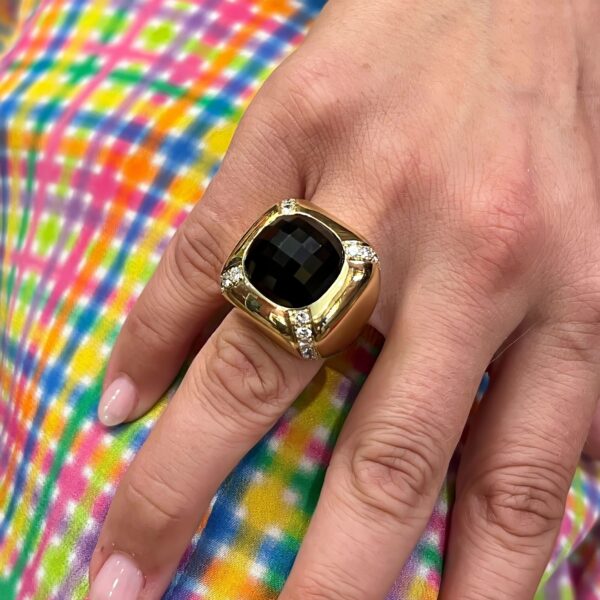Bold Black Onyx Diamond Gold Ring